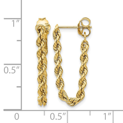 14K Polished 2.5mm Hollow Rope Chain Dangle Post Earrings