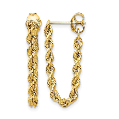 14K Polished 2.5mm Hollow Rope Chain Dangle Post Earrings