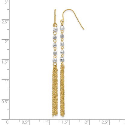 14K Two-tone Faceted Beads with Tassel Dangle French Hook Earrings
