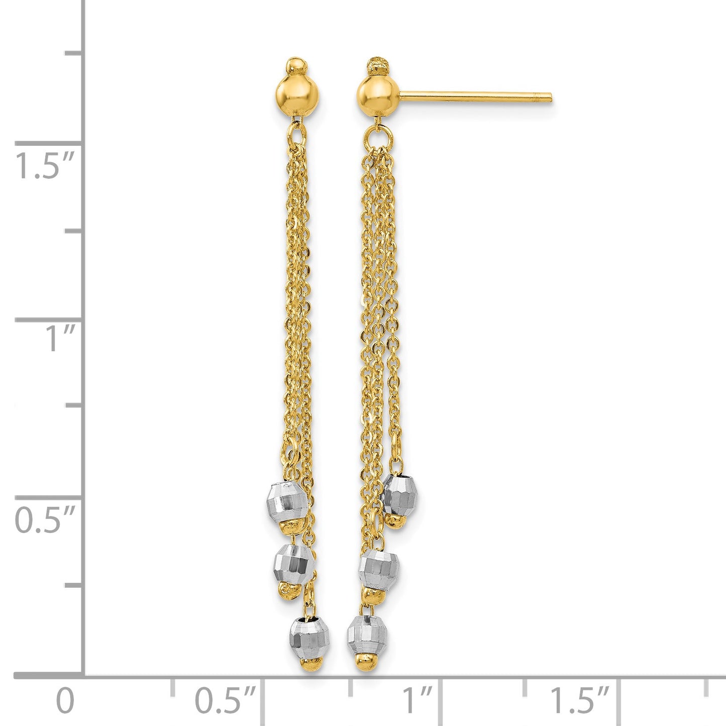14K Two-tone Faceted Beads and Cable Chain Dangle Post Earrings