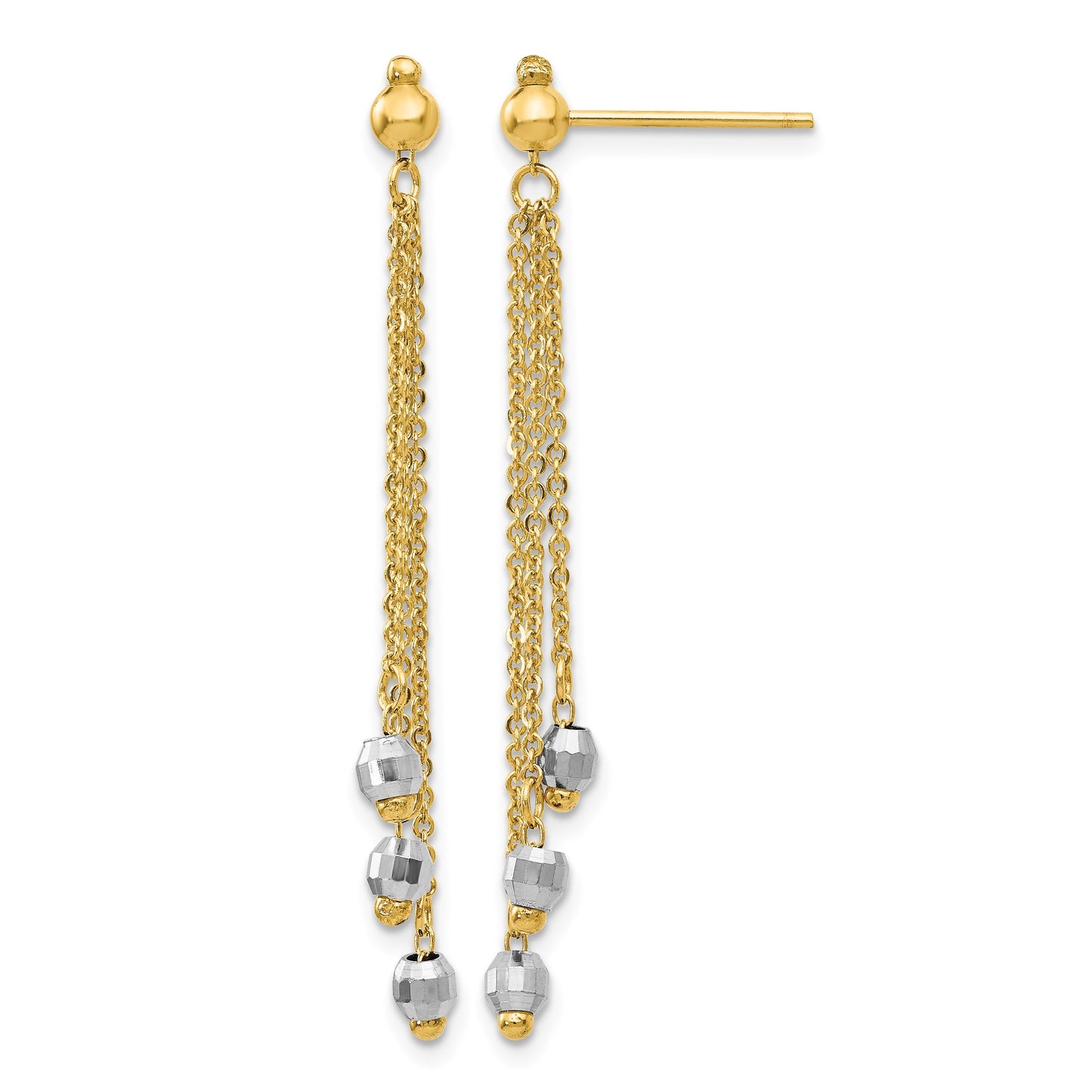 14K Two-tone Faceted Beads and Cable Chain Dangle Post Earrings