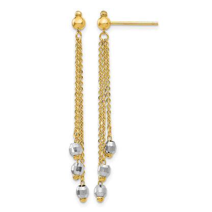 14K Two-tone Faceted Beads and Cable Chain Dangle Post Earrings