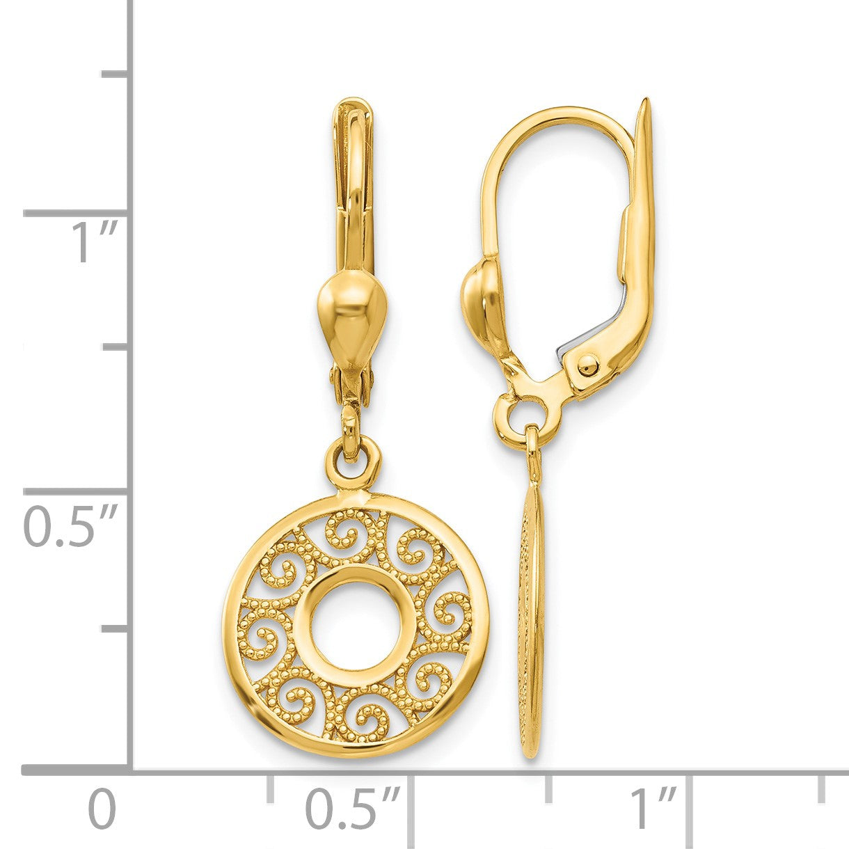 14k Filigree Circle Dangle Leverback Earrings