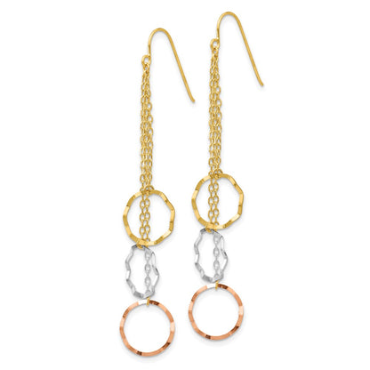 14K Tri-Color Faceted Circle Earrings