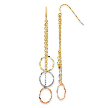 14K Tri-Color Faceted Circle Earrings