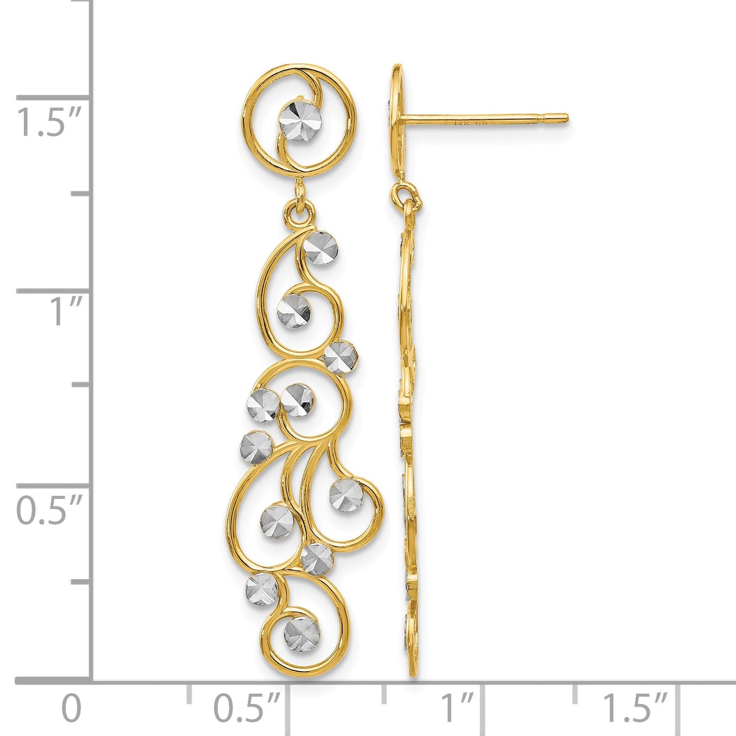 14k and White Rhodium Filigree Dangle Post Earrings