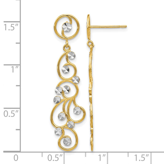 14k and White Rhodium Filigree Dangle Post Earrings