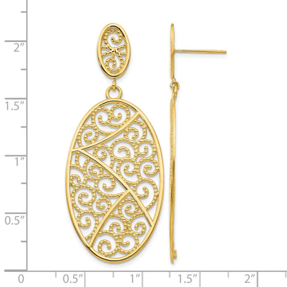 14K Filigree Oval Dangle Post Earrings