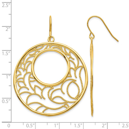 14K Floral Circle Dangle French Hook Earrings