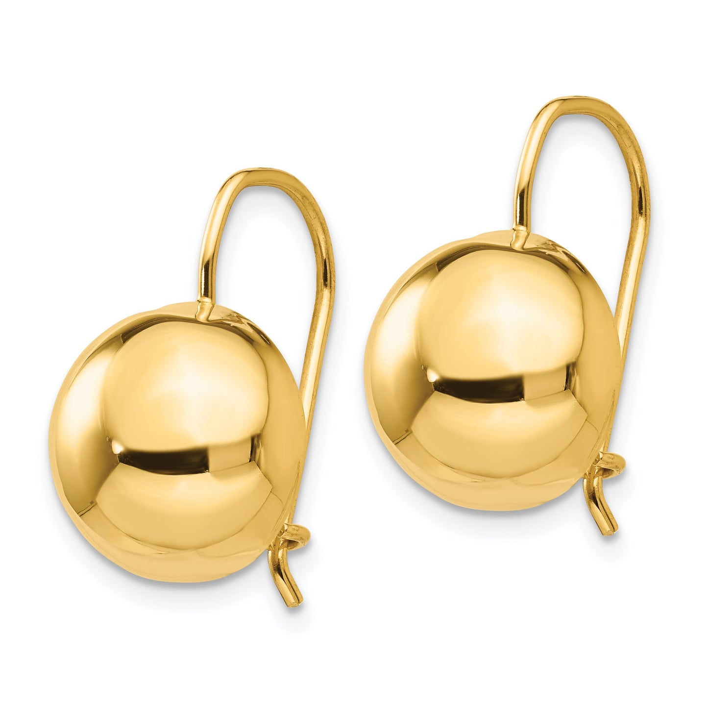 14k 12.00mm Hollow Half Ball Kidney Wire Earrings