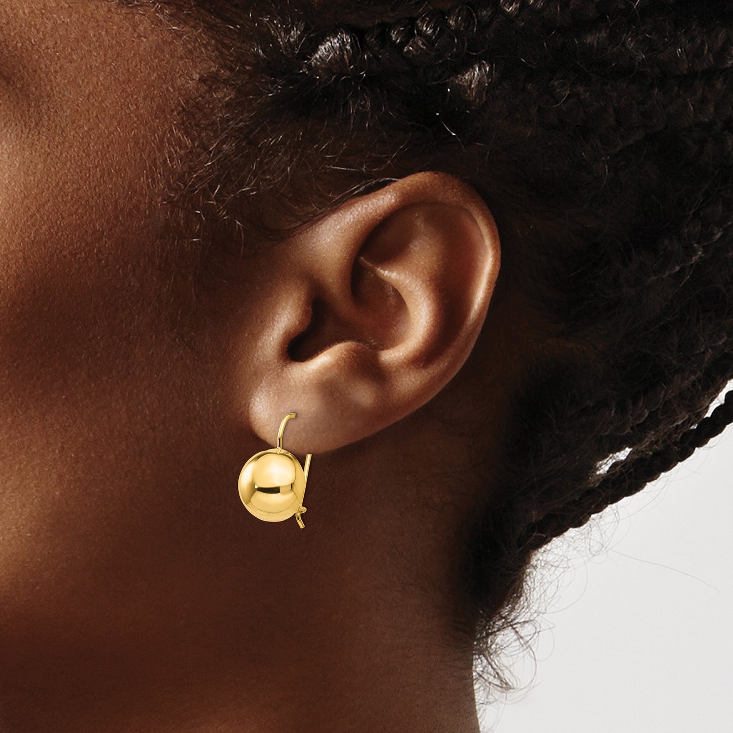 14k 12.00mm Hollow Half Ball Kidney Wire Earrings