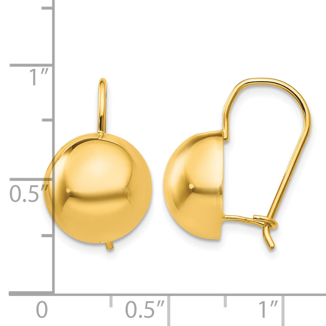 14k 12.00mm Hollow Half Ball Kidney Wire Earrings