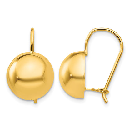 14k 12.00mm Hollow Half Ball Kidney Wire Earrings