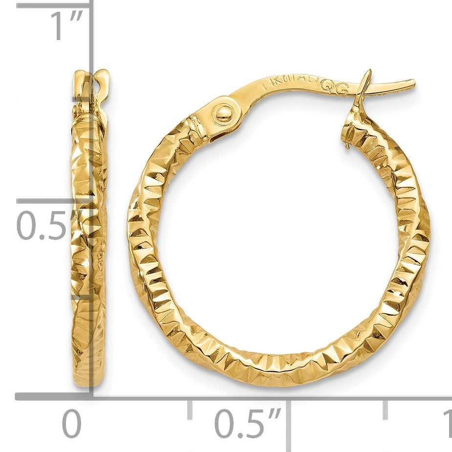 14K Polished and Textured Hoop Earrings