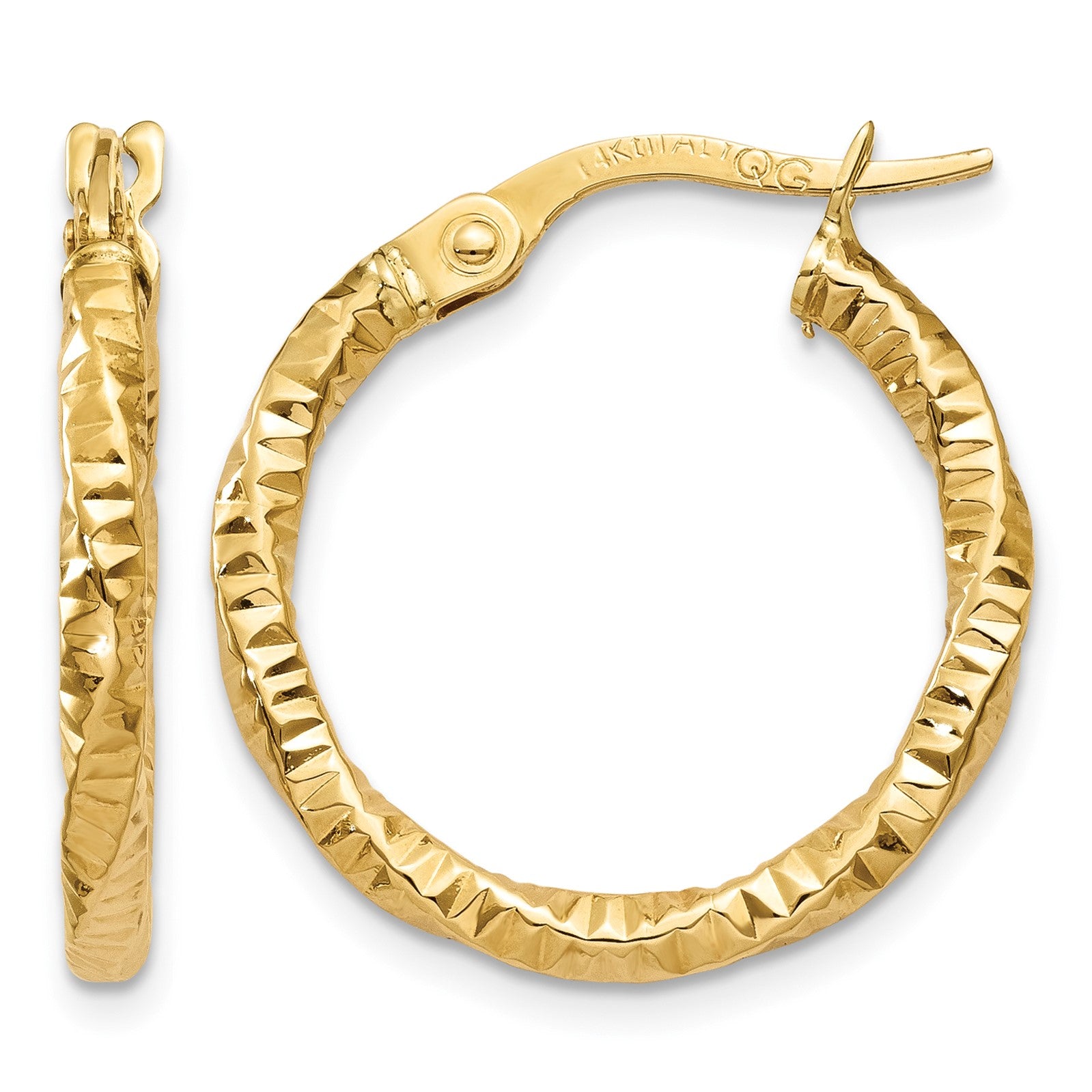 14K Polished and Textured Hoop Earrings