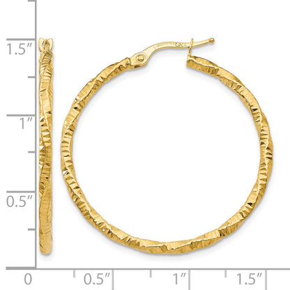 14K Polished and Textured Hoop Earrings