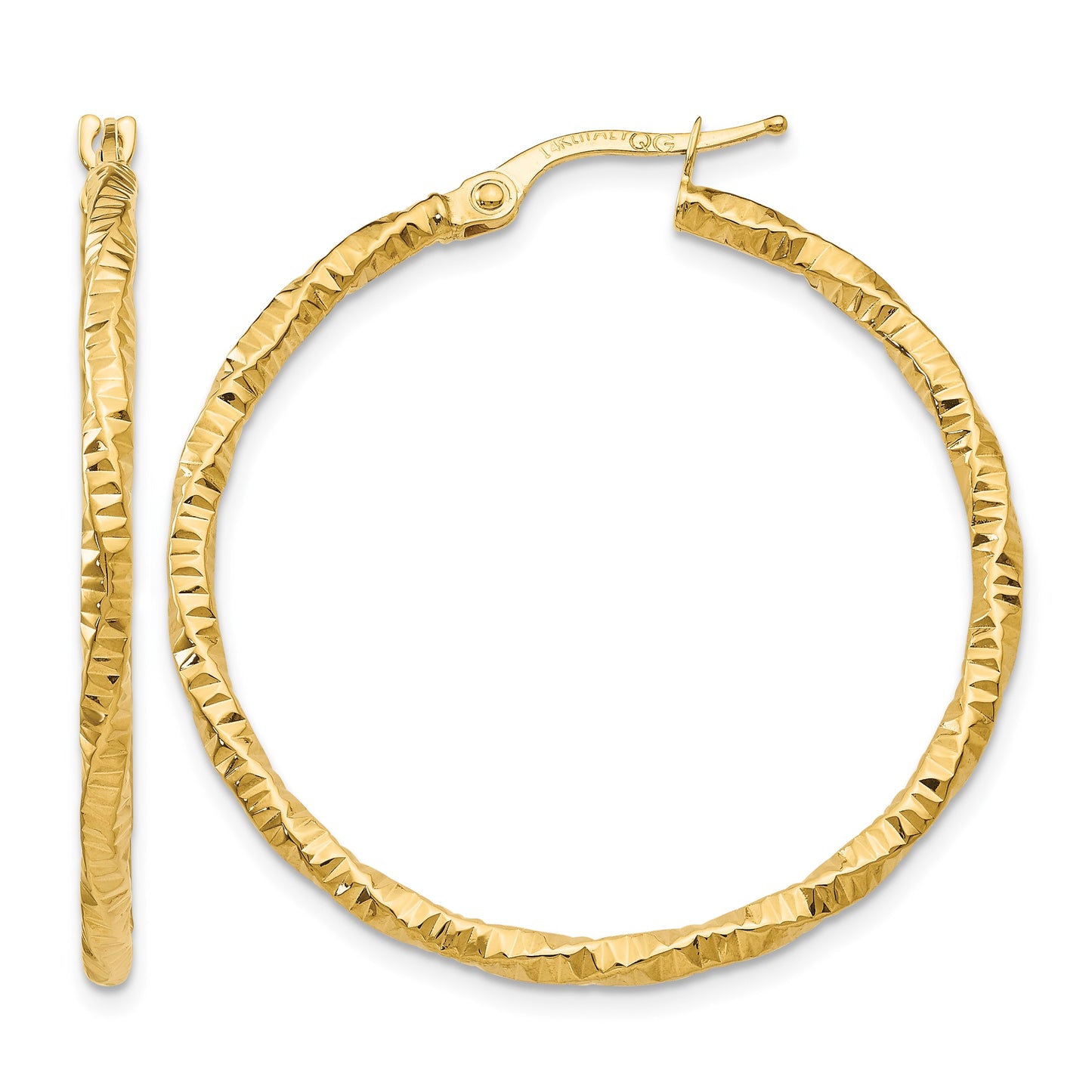 14K Polished and Textured Hoop Earrings