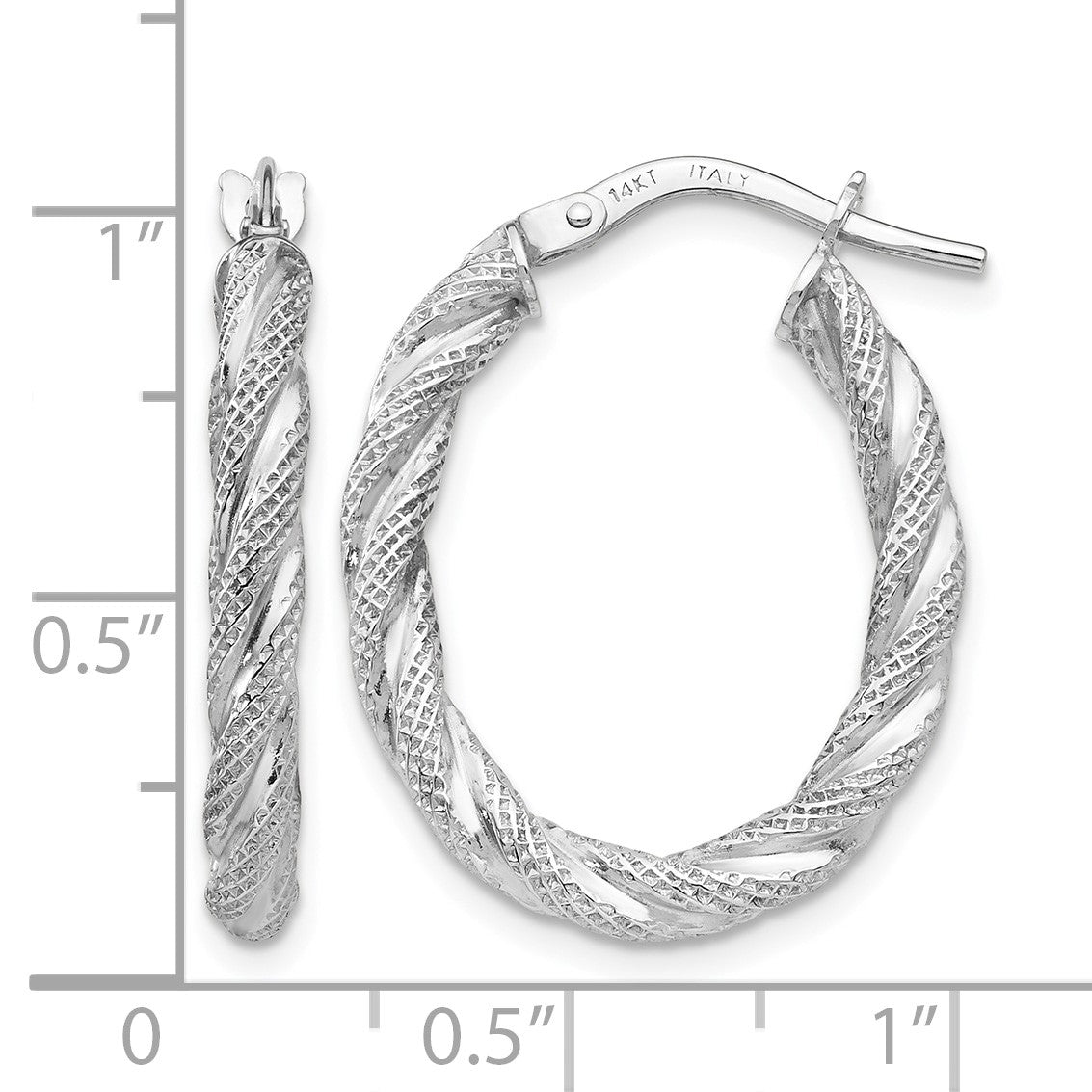 14K White Gold Twisted Textured Oval Hoop Earrings