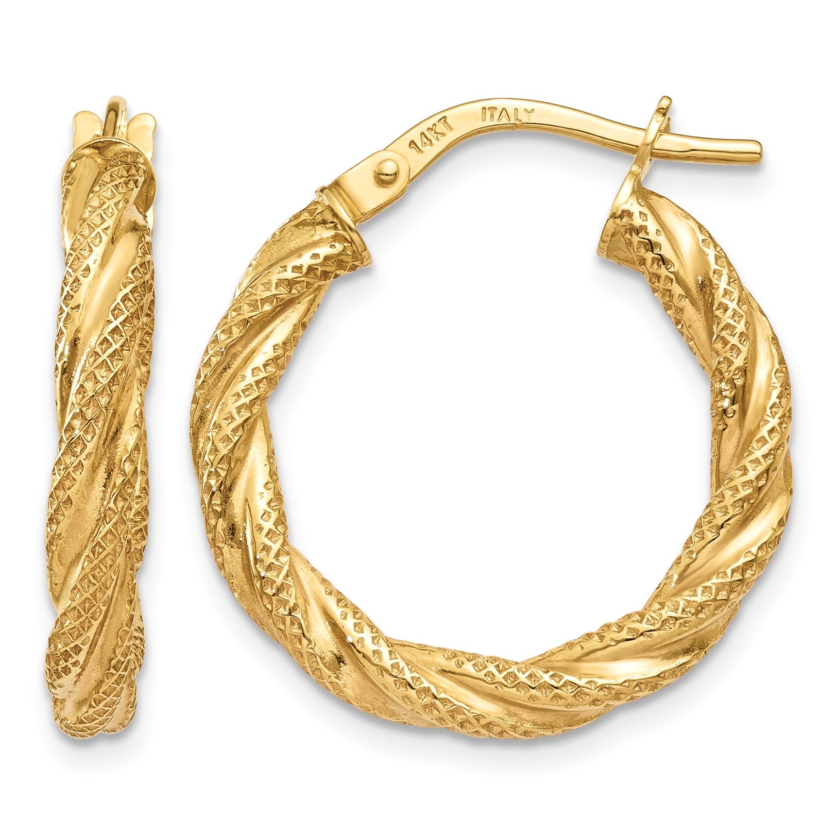 14K Twisted Textured Hoop Earrings