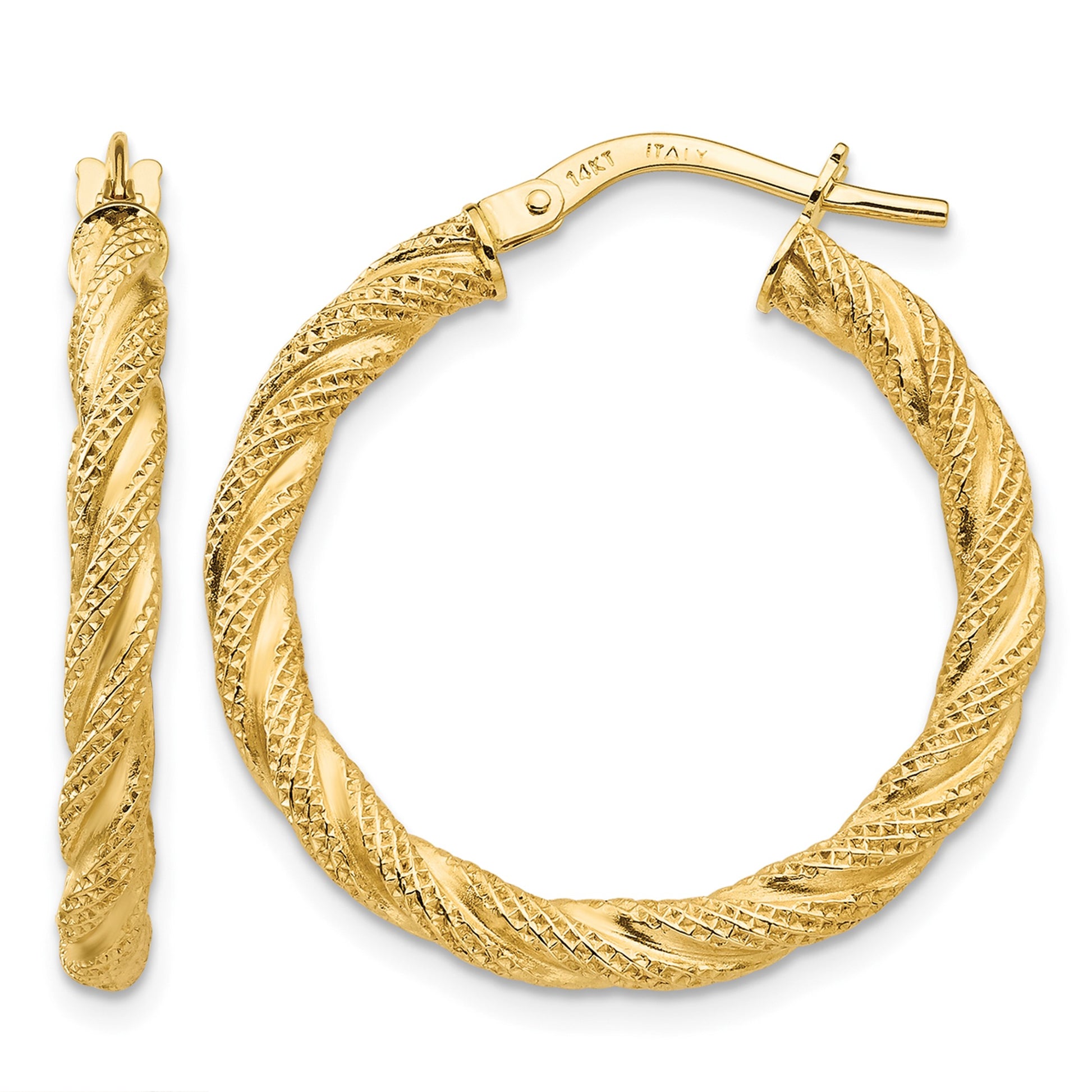 14K Twisted Textured Hoop Earrings
