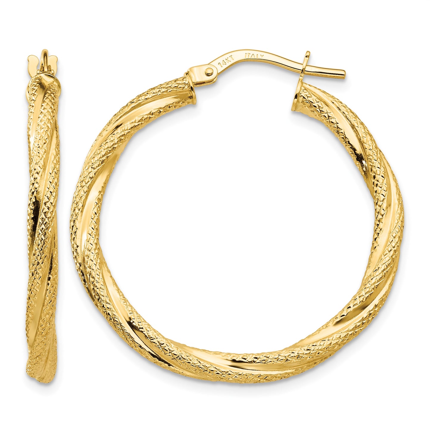 14K Twisted Textured Hoop Earrings