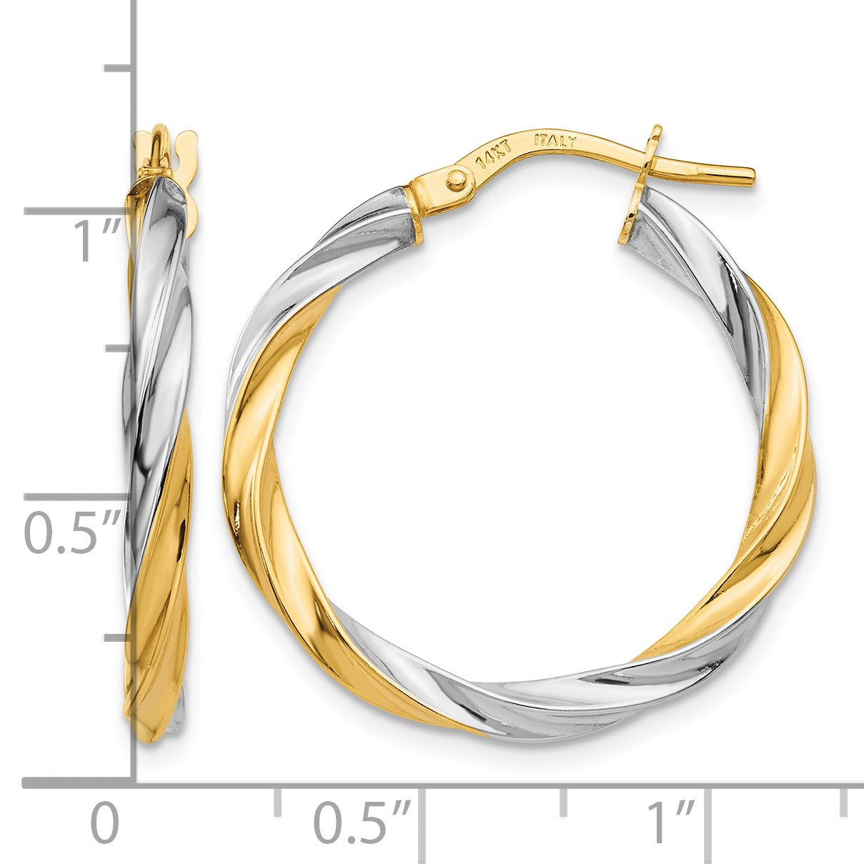 14K & Rhodium Twisted Hoop Earrings