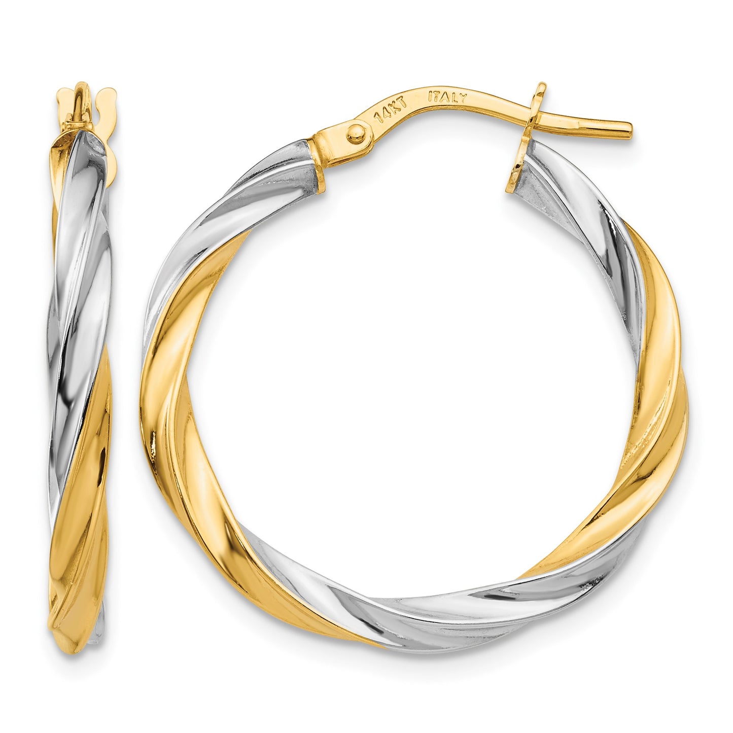 14K & Rhodium Twisted Hoop Earrings
