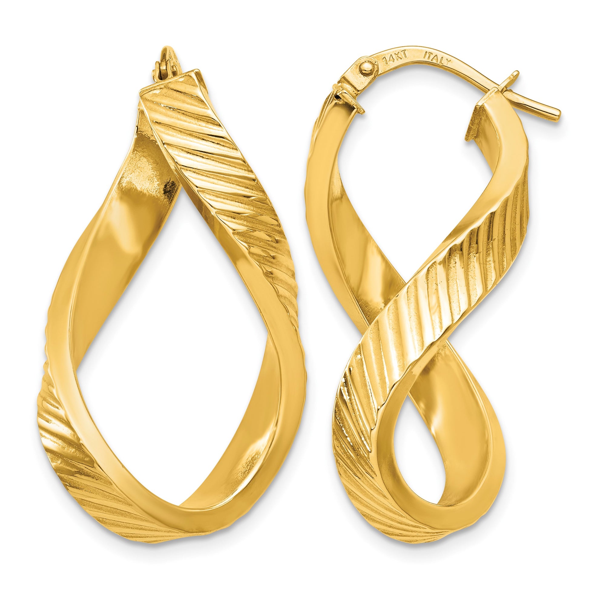 14K Twisted Textured Oval Hoop Earrings