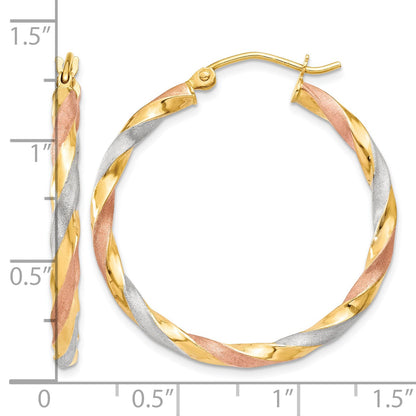 14k White & Rose Rhodium Satin Twisted Hoop Earrings