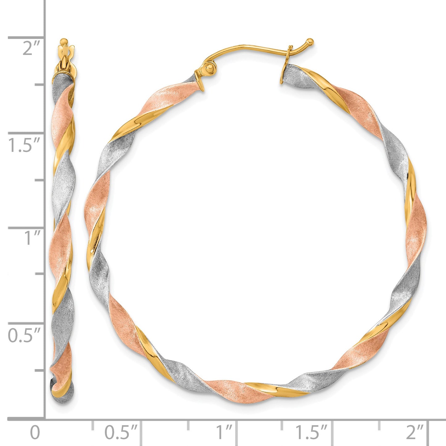 14k White & Rose Rhodium Satin Twisted Hoop Earrings