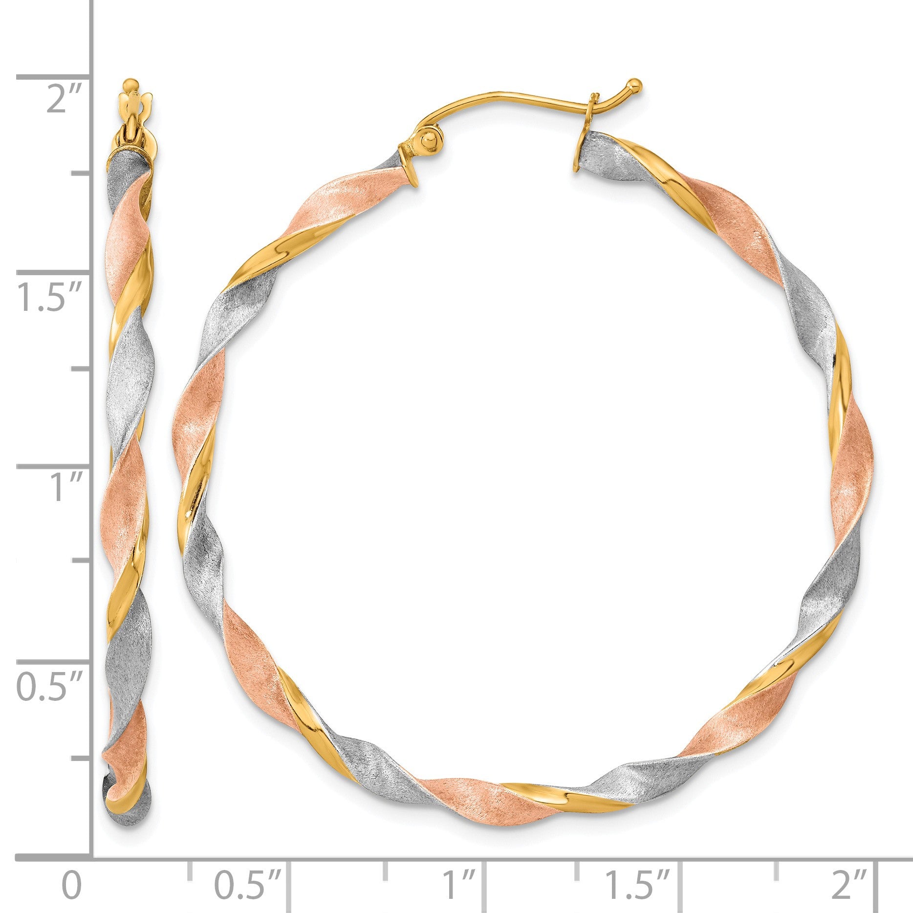 14k White & Rose Rhodium Satin Twisted Hoop Earrings