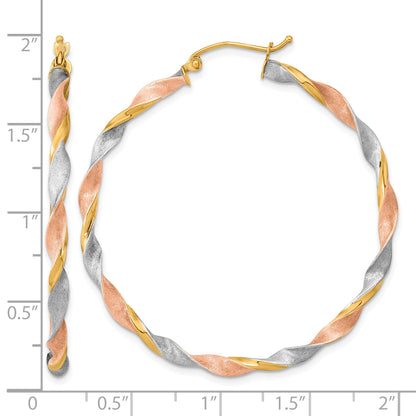 14k White & Rose Rhodium Satin Twisted Hoop Earrings