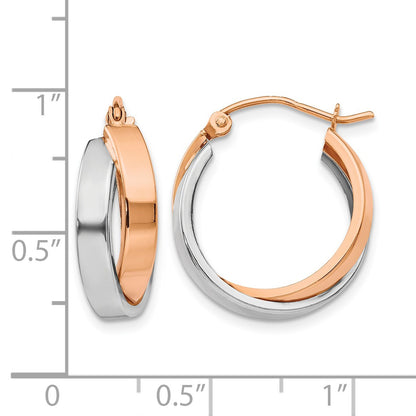 14k Rose and White Gold Polished Oval Hoop Earrings