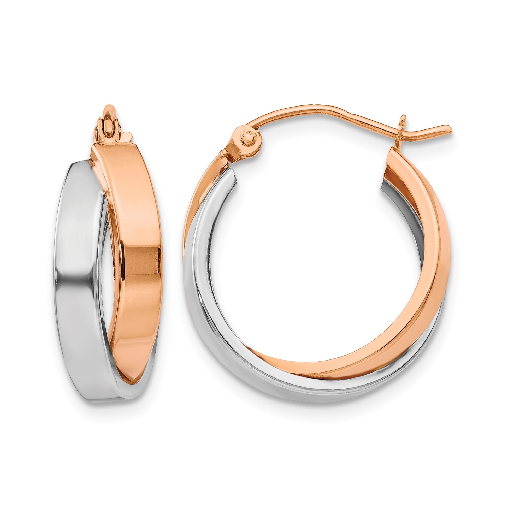 14k Rose and White Gold Polished Oval Hoop Earrings