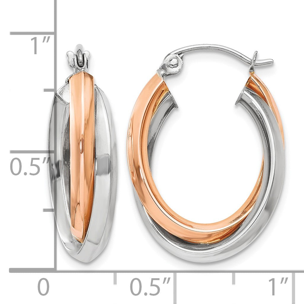 14k Rose and White Gold Polished Oval Tube Hoop Earrings