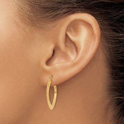14K 1.5x25mm Tapered Square Tube Hoop Earrings