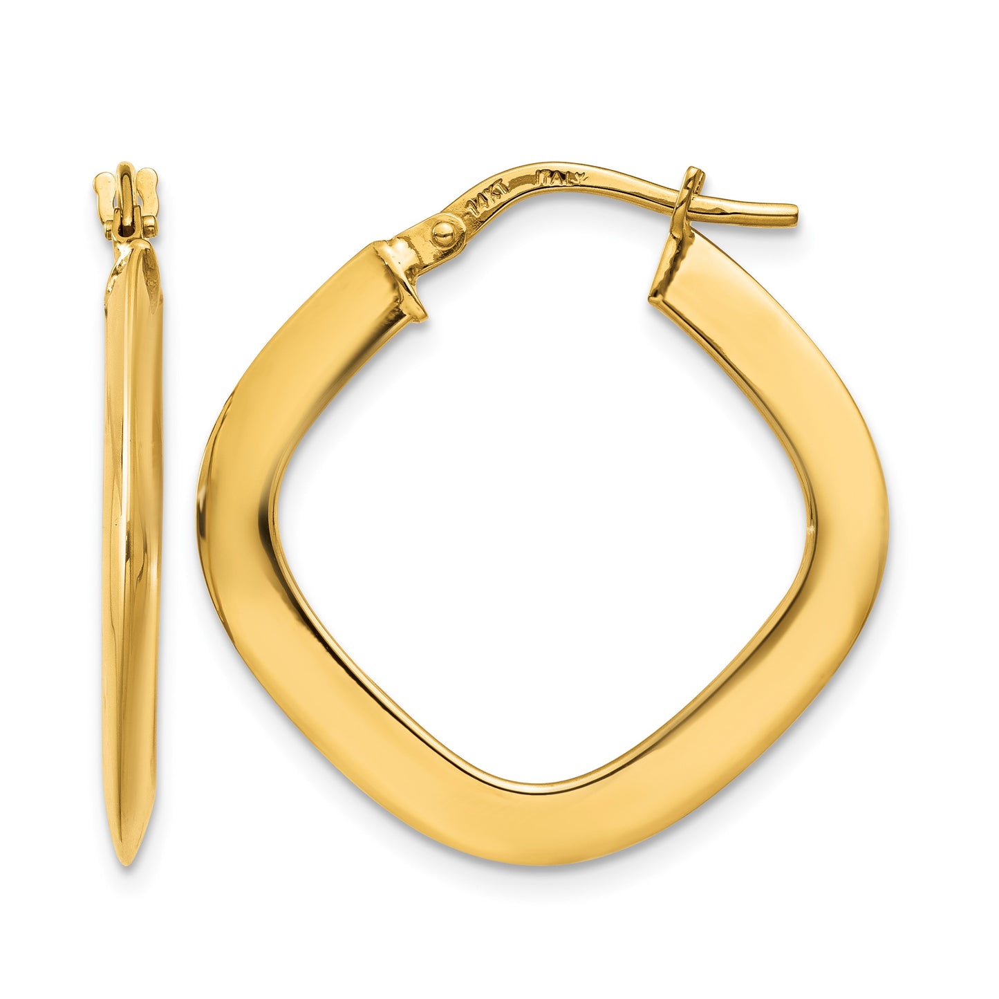 14K 1.5x25mm Tapered Square Tube Hoop Earrings