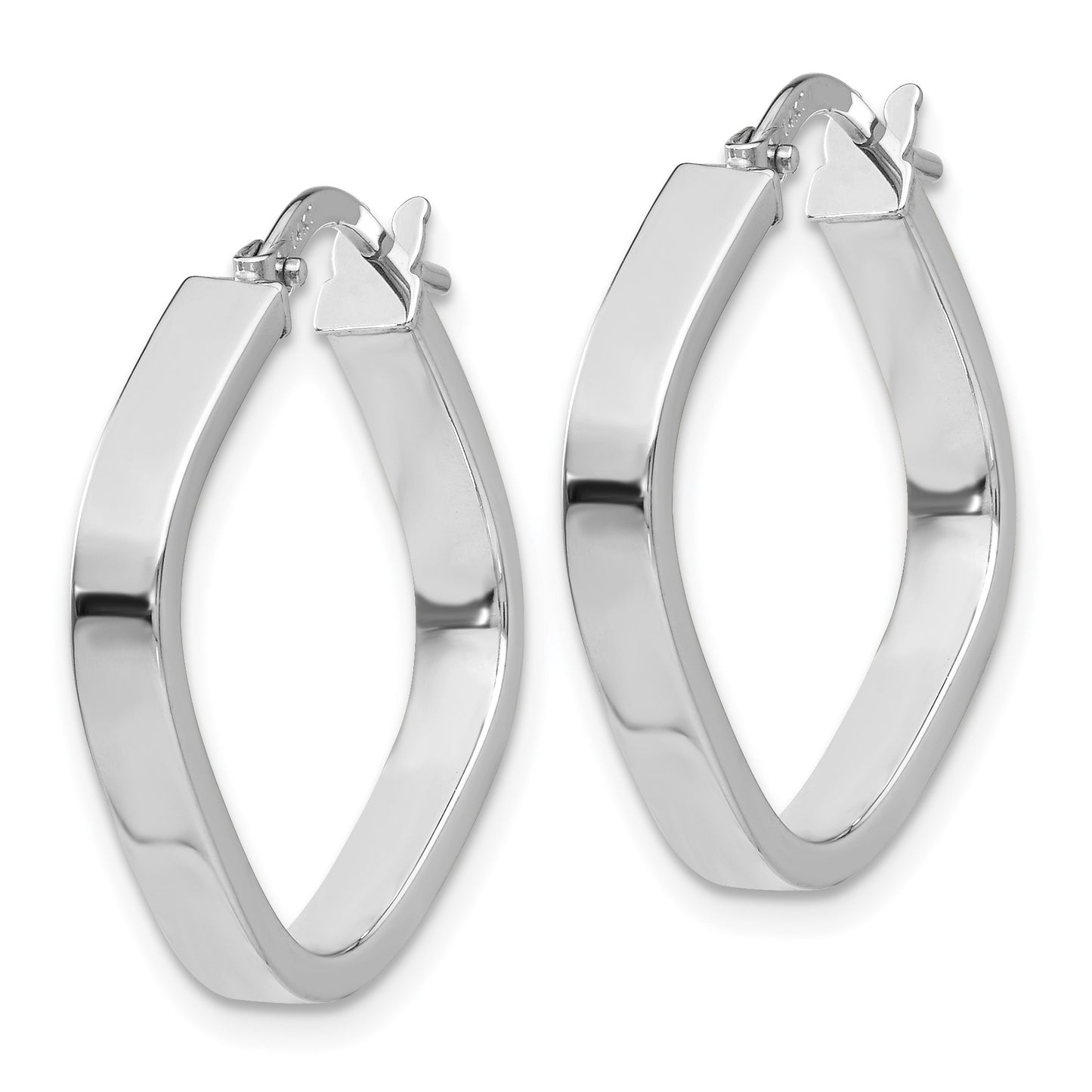 14K White Gold 3x27mm Flat Edge Square Tube Hoop Earrings