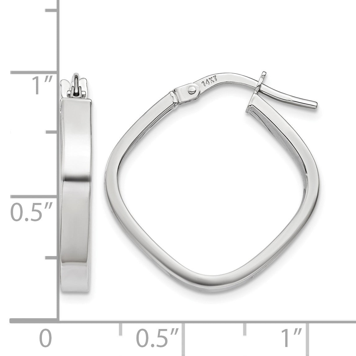 14K White Gold 3x27mm Flat Edge Square Tube Hoop Earrings