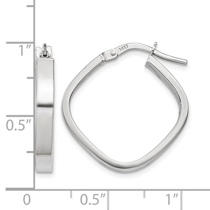 14K White Gold 3x27mm Flat Edge Square Tube Hoop Earrings