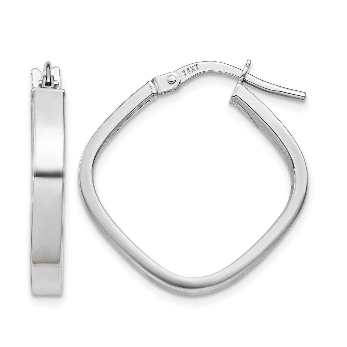 14K White Gold 3x27mm Flat Edge Square Tube Hoop Earrings