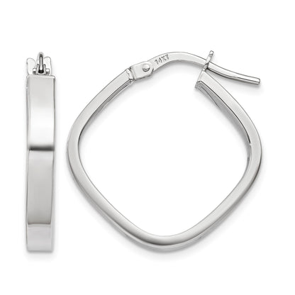 14K White Gold 3x27mm Flat Edge Square Tube Hoop Earrings