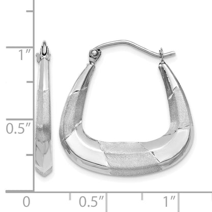 14k White Gold Polished, Satin and Diamond-cut Hoop Earrings