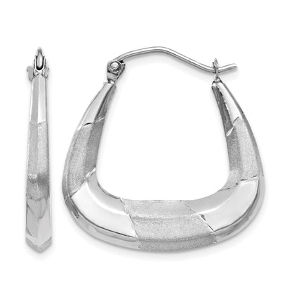 14k White Gold Polished, Satin and Diamond-cut Hoop Earrings