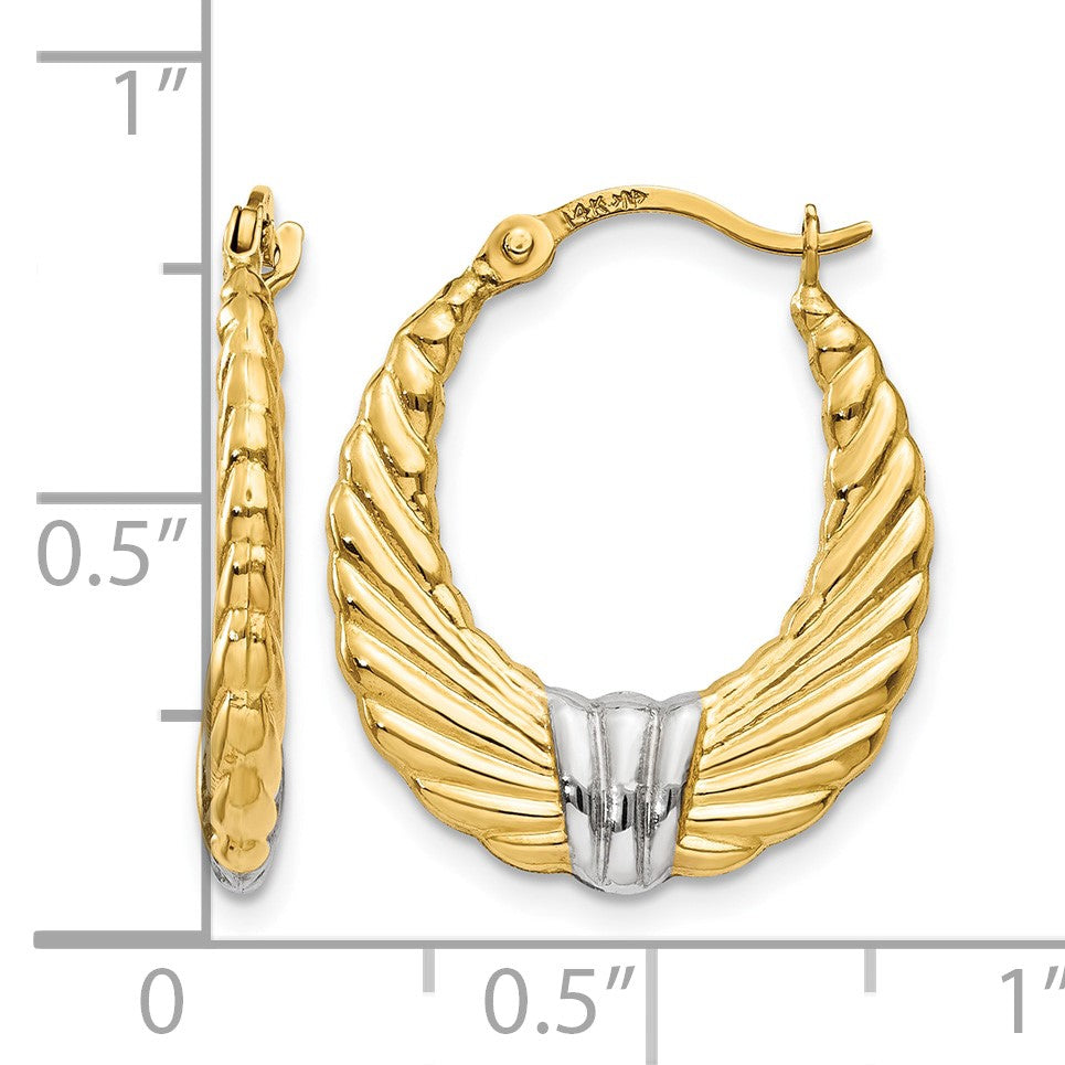 14k & Rhodium Polished and Textured Hoop Earrings