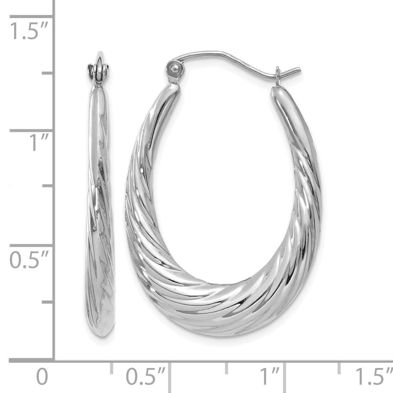 14k White Gold Polished and Textured Oval Hoop Earrings