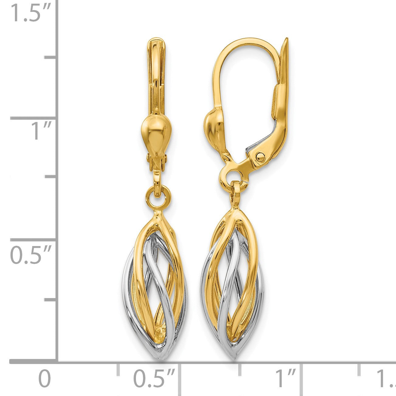14K Two-Tone Polished Twisted Oval Dangle Leverback Earrings