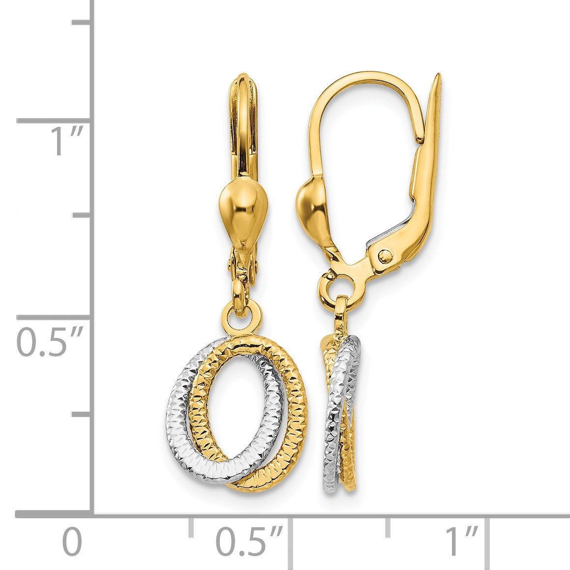 14K Two-Tone Textured and Polished Ovals Dangle Leverback Earrings