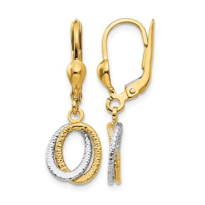 14K Two-Tone Textured and Polished Ovals Dangle Leverback Earrings