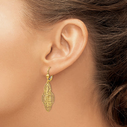 14K Fancy Textured and Polished Dangle Leverback Earrings